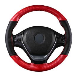 38Cm Car Steering Wheel Cover Carbon Fibre Leather Braid On Car Steering Wheel With Needle And Wire Car Accessories J220808