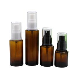 Empty Brown Glass Lotion Spray Refillable Bottle Black White Pump Clear Cover Cosmetic Packaging Essence Emulsion Parfum Vials 20ml 30ml 40ml 60ml