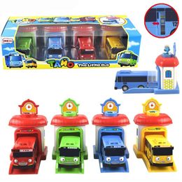 [Funny] 4pcs/set Scale model Tayo the little bus children miniature bus baby oyuncak garage tayo bus Ejection impact car vehicle 220507