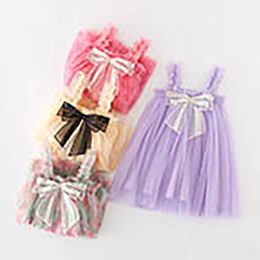 Baby Girls Tutu Dress With Bow Kids Summer Fairy Sling Gauze Skirt Party Elegant Agaric Lace