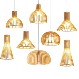 Pendant Lamps Modern Wood Cage For Living Room Bedroom Restaurant Dining Table Decor Timber E27 Hanging Light Fixture LightingPendant