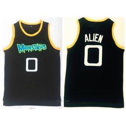 Nikivip Mens Tune Squad Space Jam Moive Jerseys ALIEN #0 MONSTARS BASKETBALL JERSEY Black Stitched Shirts Embroidery Size S-2XL