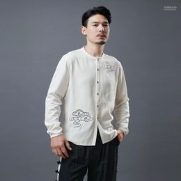 Cloud Shirt Male Chinese Wind-collar Youth Long-sleeved White Cardigan Casual Performance Suit Mens Long Sleeve Men's Shirts Eldd22