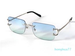 luxury- vintage sunglasses 0104 men design small framless square shape retro glasses UV400 eyewear gold light Colour lens