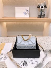women's shoulder bag Luxury tote purse handbag message bags cluth top quality Brand classic Genuine leather Crossbody Flap Original Box Gold chain mini 19CM gray