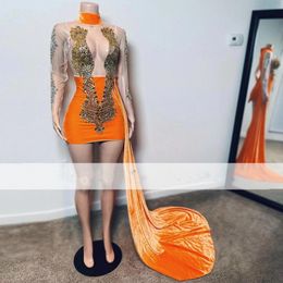 Orange Velvet Short Prom Dresses 2022 Sexy High Neck Club Birthday Party Dress Mermaid Cocktail Gowns Homcoming Dress