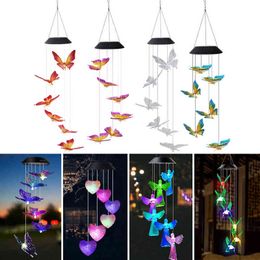 Led Colour Changing Solar Wind Chime Light Waterproof Outdoor Windchime Butterfly Light Solar Hanging Lamp For Garden Decoration J220531