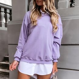 Women's Hoodies & Sweatshirts Solid Colour Sweatshirt Women Casual Tops Fashion Winter Autumn Ladies Pullover White Pink Purple Khaki Streetw