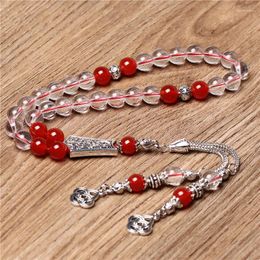 Beaded Strands High Grade Natural White Quartz Red Agate Islamic Tasbih Prayer Beads SibhaBeaded Lars22