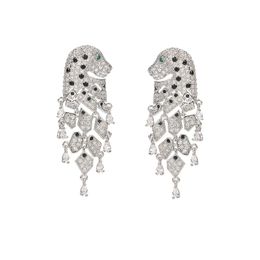 Dangle & Chandelier Cubic Zircon CZ Leopard With Charm Earring For Women Girl Prom Jewellery 925 Silver Pin CE11462Dangle