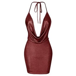 Nightclub Women s Temperament Sling with Dress Slim Deep V Neck Sleeveless Bag Hip Bottoming Solid Sexy Dresses rave clothes 220613
