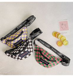 Children's plaid handbags 2022 tide cool checkerboard chest bag for kids baby girls letter accessories cross-body bags F1398