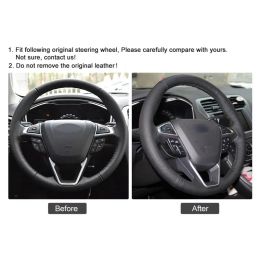 Hand-stitched Black Leather Anti-slip Car Steering Wheel Cover For Ford Mondeo Fusion 2013-2019 EDGE 2015-2019 Automotive Interior