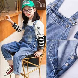 Korean Toddler Girl Jumpsuits Summer Denim Jumpsuit for Teenage Letter Print Loose Pants Cotton Trousers Big Girls Clothes 210622