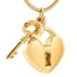 Gold LKJ11532 Key Charm Match Heart Cremation Pendant Hold Loved One's Ashes Stainless Steel Cremation Jewellery Funeral Urn3074