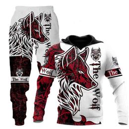 Wolf 3D printed Hooded Sweatshirt pants autumn winter casual sweater set menswear fashion menswear set G1217