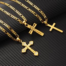 Charms Charm 3Styles Cross Neckalces Women Men Girls Gold Colour Christian Jesus Religion Worship Jewellery Gifts