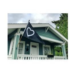 Black and White Heart 3' x 5'ft Flags 100D Polyester Outdoor Banners High Quality Vivid Colour With Two Brass Grommets