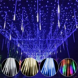 FENGRISE Outdoor Meteor Shower Rain Fairy String LED Light Garland Christmas Room Decorative Waterproof Holiday ing Y201020