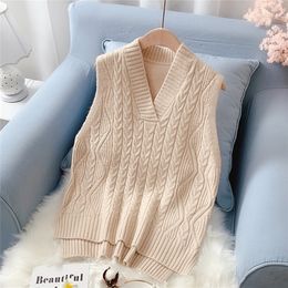 sweater vest women spring and autumn loose Korean version of the short Woollen vest V-neck sleeveless sweater 201222