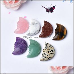 Arts And Crafts Arts Gifts Home Garden Natural Crystal Rose Quartz Moon Face Gemstone Energy Healing Stone Decoration Craf Dhsbq