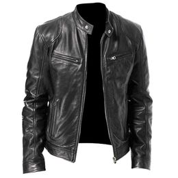 US Seller Mens Motorcycle Jacket Rockin' Style Faux Leather Coat Slim Fit PK44