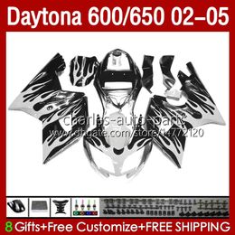 Silver flames Fairings Kit For Daytona 650 600 CC 02 03 04 05 Bodywork 132No.71 Cowling Daytona 600 Daytona650 2002 2003 2004 2005 Daytona600 02-05 ABS Motorcycle Body