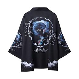 Men's Casual Shirts Fashion Men Kimono Cardigan Oversize Pattern Printed Shirt Taoist Gown Top Costume Clothing Chemise HommeMen's