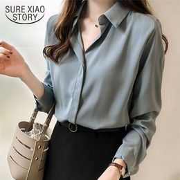 Spring Women Fashion Blouses Solid Plus Size Female Clothes Loose Shirt Long Sleeve Blouse Simple OL Feminine Blusa 1181 40 210326