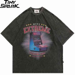 -Hip Hop Übergroße gerissene gewaschene T -Shirt Streetwear Retro Game Console Grafik T -Shirt Sommer Harajuku T -Shirt 2022 Männer Baumwolltimen J220727