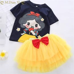 Summer Girl Two piece Cartoon Short sleeved T shirt Net Yarn Princess Dress Cute Baby Skirt Suit 220620