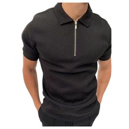 2022 Summer Solid Color Golf Polos T-shirt For Men Slim Fit Zipper Lapel Design Short Sleeve Business Casual Polos T Shirts 2022-1