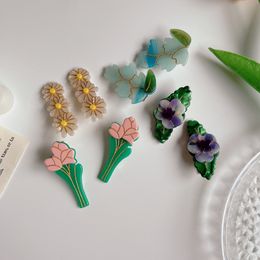 2022 New Korean Cute And Funny Splicing 4.5CM Flowers Acetic Acid Hairpin Hair Clip Small Duckbill Clip Hair Accessories