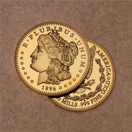 -Altre arti e mestieri 24k oro placcato 1896 American Eagle Morgan Dollar Collezione artistica artigianale American Coin Cash Cash