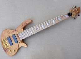 6 StringsAsh Electric Bass Guitar with Burl Maple Veneer,Maple Fingerboard,Gold Hardware,Can be Customized As Request