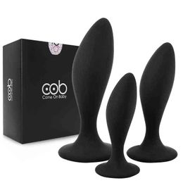 Erotica Anal Toys 3pcs Plugs Buttplug Training Set Silicone Suction Anus Sex for Women Men Male Prostate Massager Butt Plug Gay Bdsm Toy 220507