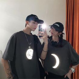 100% Cotton Harajuku Cool Oversize Reflective T shirt Men Streetwear Girl Shirt Ins Fashion Ulzzang Couple Hip Hop T Shirt 220608