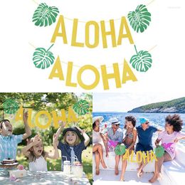 Party Decoration 1set Hawaii Flamingo Banner Summer Tropical Beach Festive Palm Leaf Aloha Letter Garland Pull The Flag DecorationParty