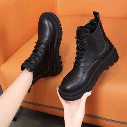 Mid Calf Boots Women Autumn Winter 2022 Newest Fashion Lace-up Zipper Boots Sports Platform Heel Ladies Shoes Large Size 36--42 Y220729