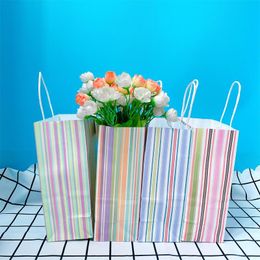 Gift Wrap Paper Bag With Handles Stripe Colour Packing Bags For Store Clothes Wedding Christmas Party Supplies WholesaleGift