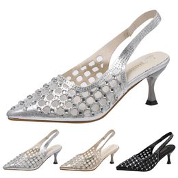 Sandals Fashion Summer Women Pointed Toe Rhinestones High Heeled Hollow Breathable Casual Flat For Wide WidthSandals