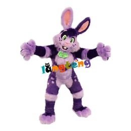 Mascot doll costume N320 Long Furry Purple Rabbit Mascot Costume Adult Cartoon Easter Festival Celebration Holiday Fursuit