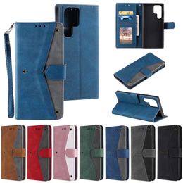 Contrast Color Skin Feel Hybrid Leather Wallet Cases for Samsung S22 PLUS S21 FE A33 A53 A73 A13 A22 A32 A52 A72 A12 photo frame ID Slot Holder Stand Hit Color Flip Cover