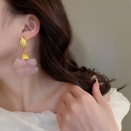 Dangle & Chandelier Fashion Metallic Large Pink Resin Flower Drop Earrings 2022 New Statement Pendientes Mujer