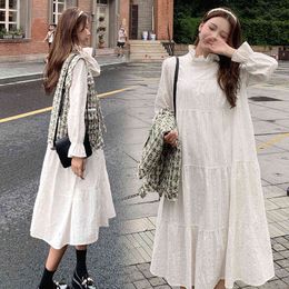 Autumn Pregnant Women Sweet Dress Loose Fashion Long Flare Sleeve Stand Collar Mother White Dress Maternity Party Dress Loose J220628