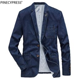 Cotton Men Denim Suit Jacket Single Breasted Pockets Blue Casual Street Spring Autumn Male Outwear Slim Man Cowboy Blazer 220409