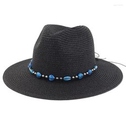 Wide Brim Hats HT3647 Panama Straw Hat Summer Women Men Beach Sun Cap UV Protection Jazz Fedora Male Female Beads Band Eger22