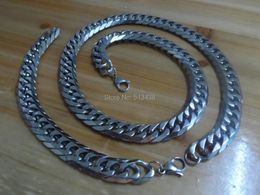heavy set men Australia - Earrings & Necklace 24'' 9'' Jewelry Set 15mm Heavy Men Cuban Chain Stainless Steel & Bracelet High PolishedEarrings