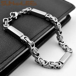 Link Chain SUNNERLEES 316L Stainless Steel Bracelet 5mm Geometric Byzantine Silver Colour Smooth Polishing Men Women SC211 B Trum22