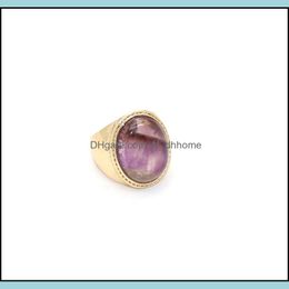 Cluster Rings Fashion Gold Plated Oval Amethyst Quartz Crystal Geometric Natural Stone Ring For Women Men Jewelry Gift Drop D Yydhhome Dhwm0
